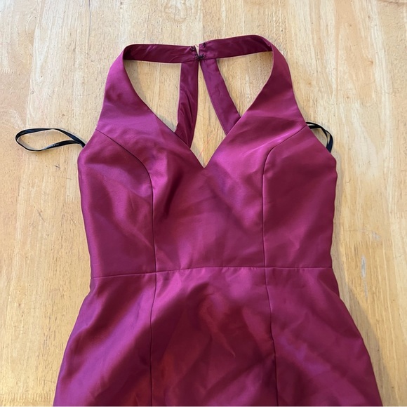 ALFRED SUNG v neck halter satin trumpet grown in Deep Red Maxi Dress - Picture 4 of 13